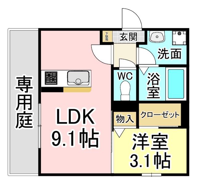 トレス城野貮番館(1LDK/1階)の間取り写真