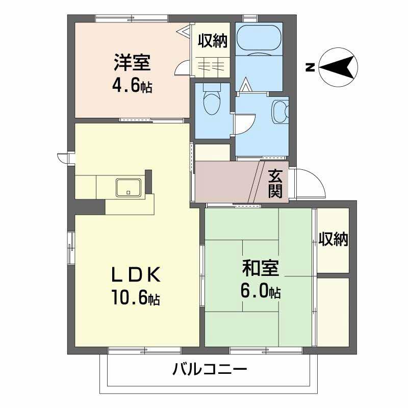 バリュージュ ミヤビB棟(2LDK/2階)の間取り写真