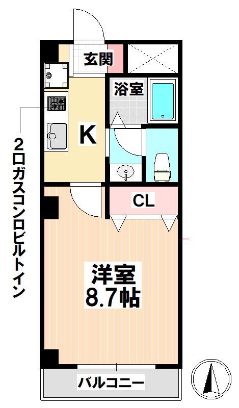 フローベール(1K/1階)の間取り写真