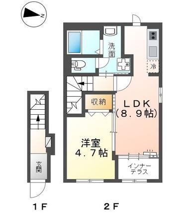 アンセリジェII(1LDK/2階)の間取り写真