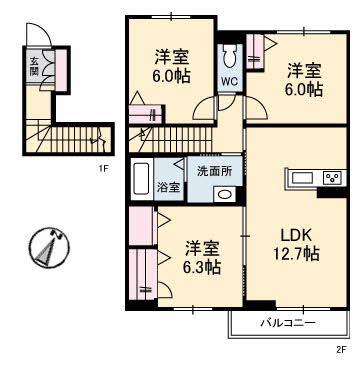 もみじコート B棟(3LDK/2階)の間取り写真
