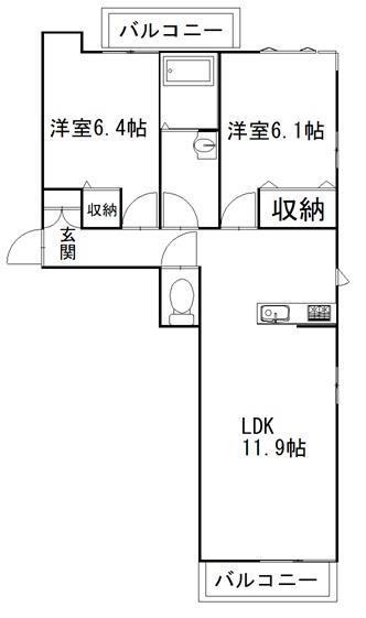 グリーンヒルズ元総社(2LDK/1階)の間取り写真