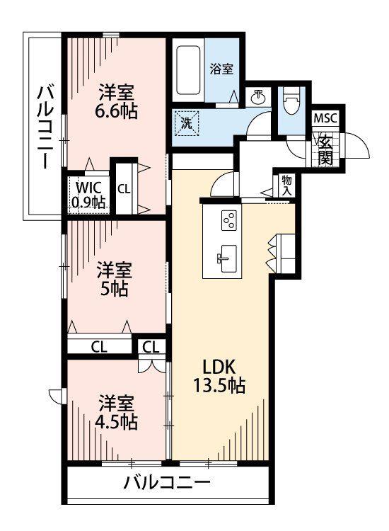 メゾンボヌール(3LDK/2階)の間取り写真