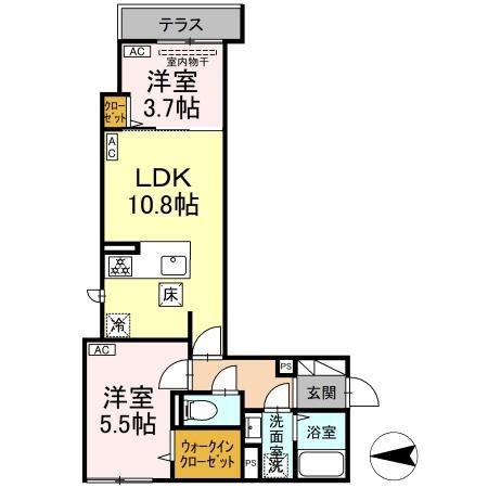 セレスティア西寺尾 A(2LDK/1階)の間取り写真