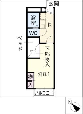 レオパレスのりくらII(1K/1階)の間取り写真