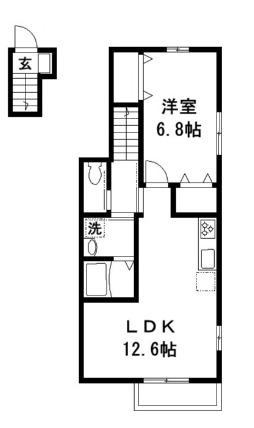 カーサユーアイ(1LDK/2階)の間取り写真