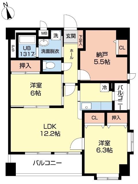 エーデルくるりII(2SLDK/4階)の間取り写真