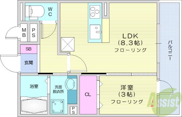 クレール八乙女(1LDK/3階)の間取り写真