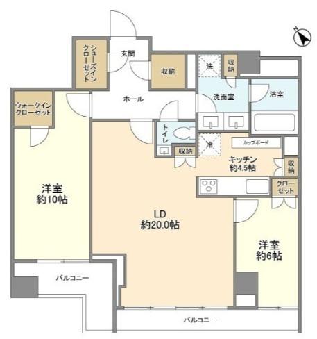 ウエリス代官山猿楽町テラス(2LDK/2階)の間取り写真