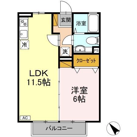 ラテルコート並木E棟(1LDK/2階)の間取り写真