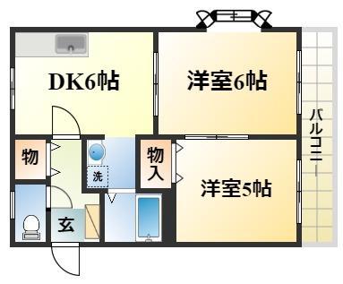 アスコットハイツ B棟(2DK/1階)の間取り写真