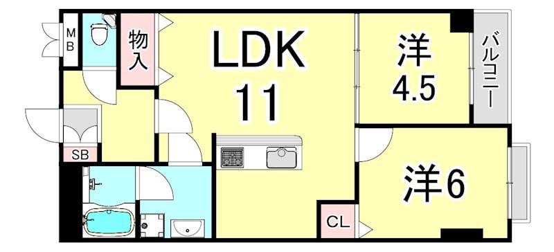 甲子園第二松並ハイツ(2LDK/2階)の間取り写真