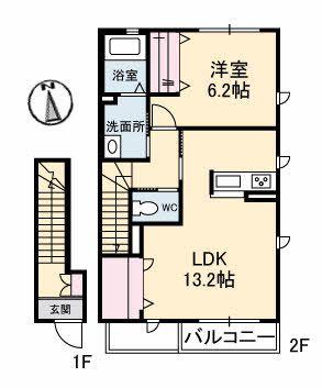 シャーメゾン稗田西(1LDK/2階)の間取り写真
