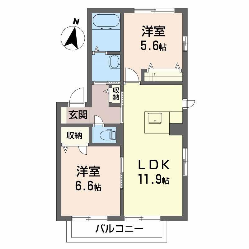 ミルキーウェイI(2LDK/2階)の間取り写真