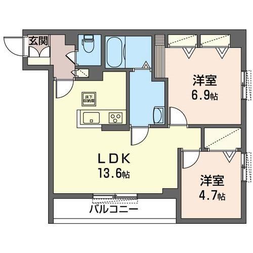 アリスティオ・ロカ(2LDK/1階)の間取り写真