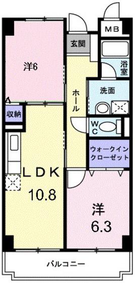 カーサグランデ(2LDK/2階)の間取り写真