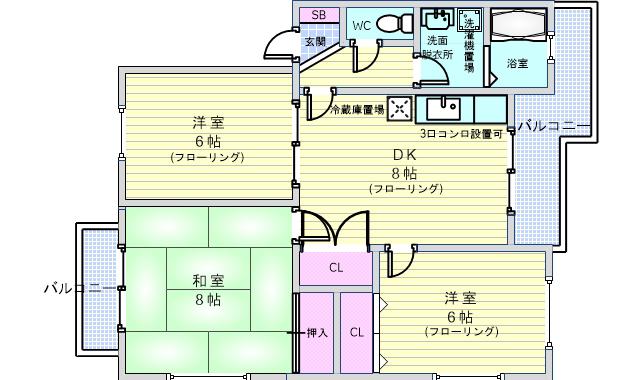 エステートピア豊中北(3LDK/1階)の間取り写真