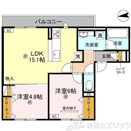 D-RESIDENCE南茨木II(2LDK/2階)の間取り写真