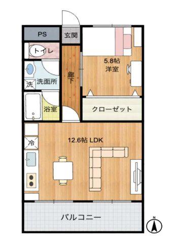 パークサイドレジデンス(1LDK/4階)の間取り写真