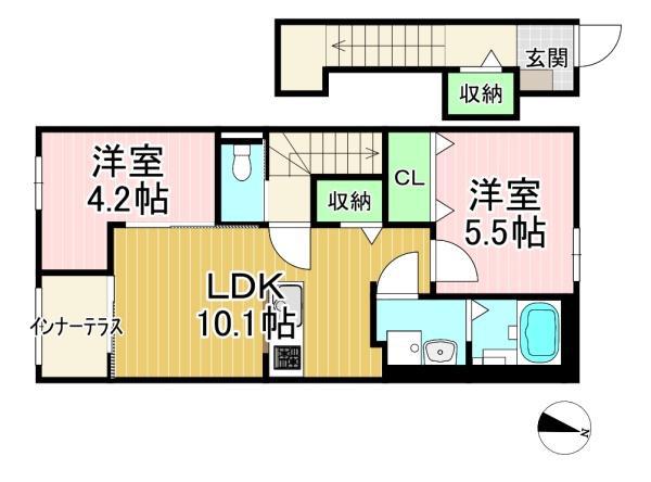 リュッカ友岡(2LDK/2階)の間取り写真
