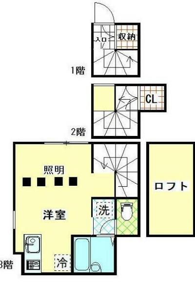 パステルコート(ワンルーム/3階)の間取り写真