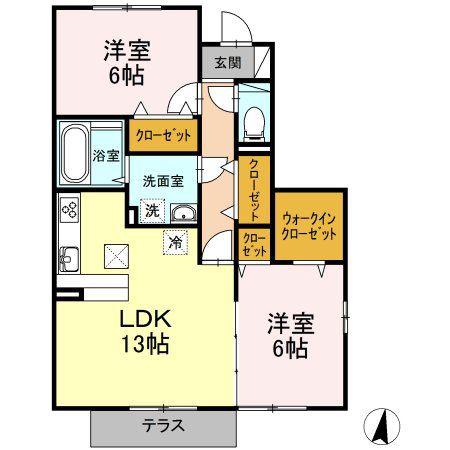 リヴェール(2LDK/1階)の間取り写真