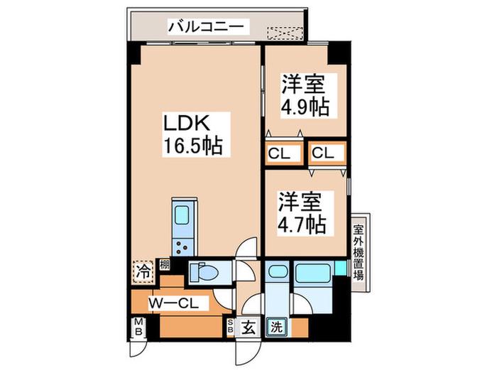 グリュックメゾンF-SAGISU(2LDK/5階)の間取り写真