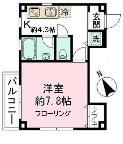 ウエストボート(1K/2階)の間取り写真