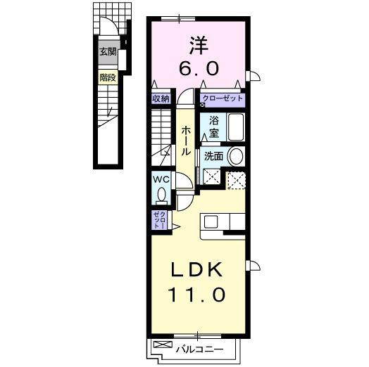 ハーヴェストII(1LDK/2階)の間取り写真