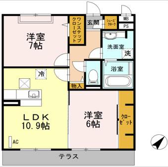 グランマール(2LDK/3階)の間取り写真