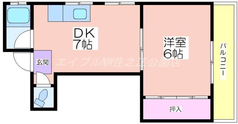 パレロンシャム(1DK/5階)の間取り写真