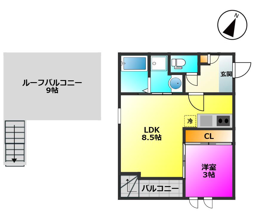 GRANTIC RIZ 高宮(1LDK/2階)の間取り写真