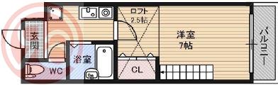 レスポワル新町(1K/4階)の間取り写真
