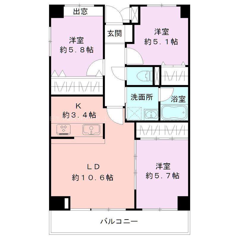 パークヒルズ女池上山(3LDK/6階)の間取り写真