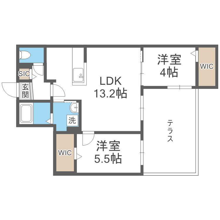 ブランシャールAS北16条N(2LDK/1階)の間取り写真
