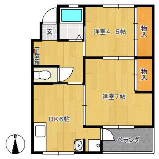 サンヒルズ富士(2DK/4階)の間取り写真