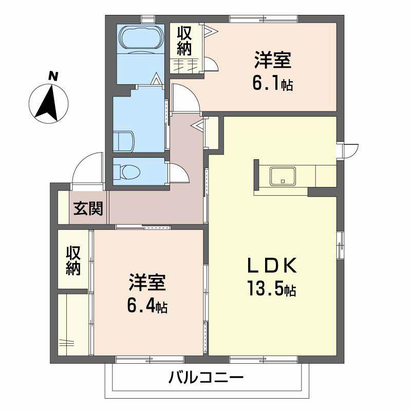 シャーメゾンふじ II棟(2LDK/1階)の間取り写真