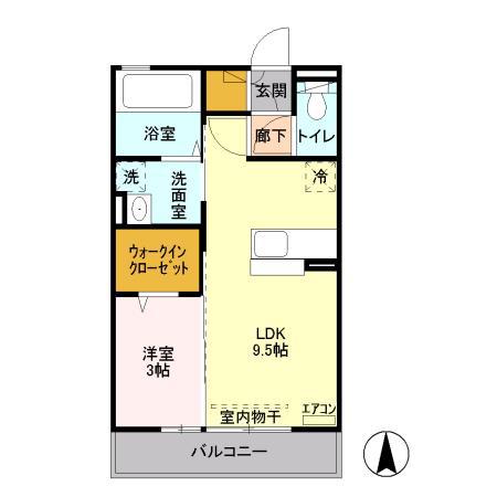 カリンビュー足利306(1LDK/3階)の間取り写真