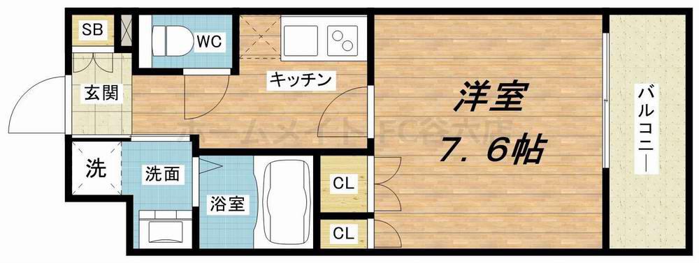セオリー難波南プレミアム(1K/2階)の間取り写真