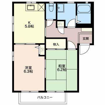 ヴィラ千原崎D棟(1LDK/2階)の間取り写真