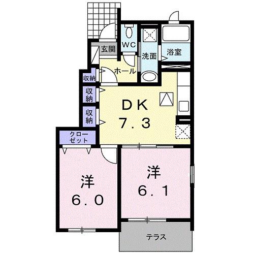 グランデュール(2DK/1階)の間取り写真