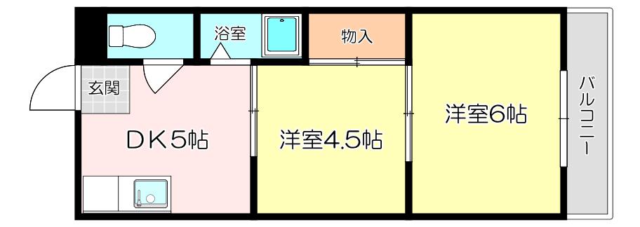 アンクレオールマンション(2DK/2階)の間取り写真
