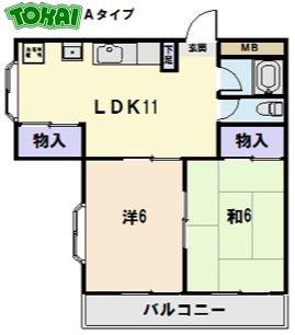 マンション長谷川(2LDK/2階)の間取り写真