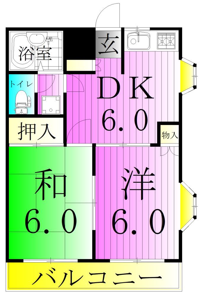 ニューコーポ東和(2DK/2階)の間取り写真