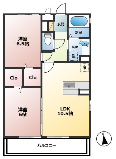 プロプエスタ上永谷(2LDK/1階)の間取り写真