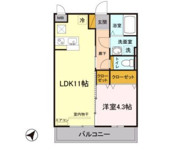 グリシーヌA(1LDK/1階)の間取り写真