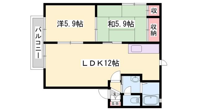ディアス北新在家A(2LDK/2階)の間取り写真