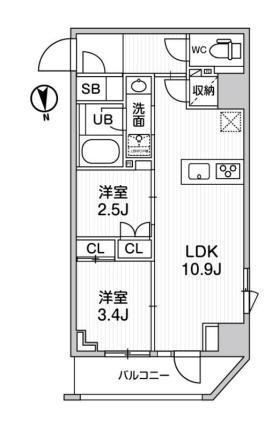 NIDO SHIN-OKACHIMACHI(2LDK/3階)の間取り写真