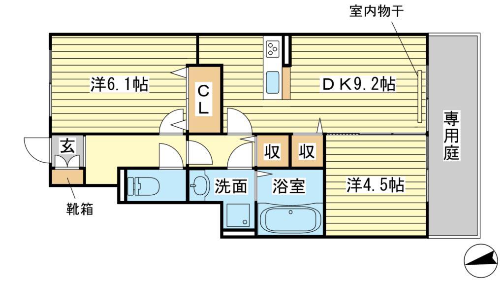 フォーリアA棟(2DK/1階)の間取り写真