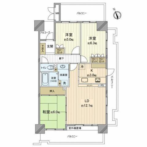 サーパス東町(3LDK/4階)の間取り写真